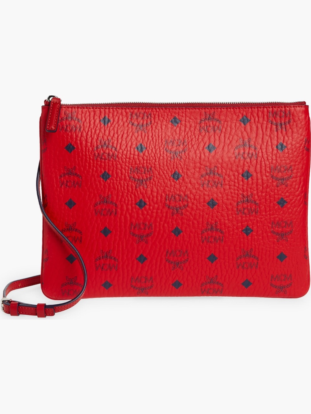 MCM Red Logo-Print Leather Wristlet Crossbody